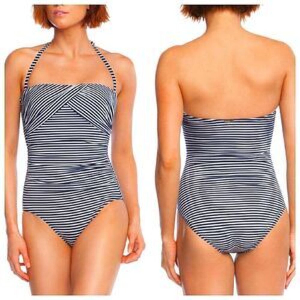 Lauren Ralph Lauren Black and White Striped One Piece Bathing Suit Women's 14